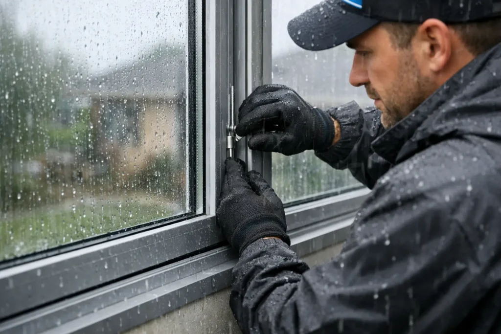 Installing Aluminum Windows in Rain